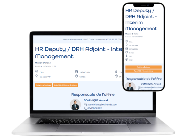 PC et portable montrant un site d'intermédiation pour consultants freelances et entreprise