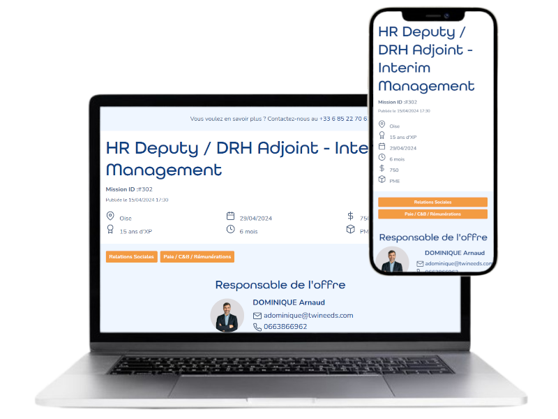PC et portable montrant un site d'intermédiation pour consultants freelances et entreprise