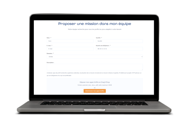 Exemple de la page déposer un besoin sur notre plateforme