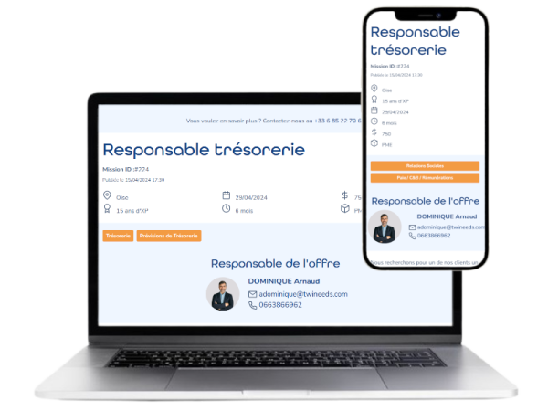 PC et portable montrant un site d'intermédiation pour consultants freelances et entreprise